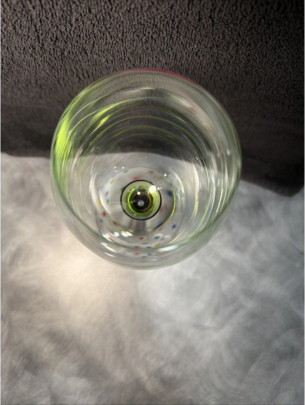 Colorful Art Glass Wine Goblet Striped Stem Confetti Foot Hand Painted 8.5”